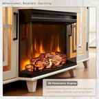 Meuble TV de cheminée électrique à 3 côtés en verre de style ferme, noir/marron/blanc, compatible avec les TV jusqu'à 75 pouces