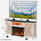 Meuble TV de cheminée électrique à 3 côtés en verre de style ferme, noir/marron/blanc, compatible avec les TV jusqu'à 75 pouces