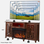 Meuble TV de cheminée électrique à 3 côtés en verre de style ferme, noir/marron/blanc, compatible avec les TV jusqu'à 75 pouces
