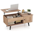 Table basse relevable naturelle/marron avec compartiment caché et meuble de rangement — 1 personne