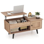 Table basse relevable naturelle/marron avec compartiment caché et meuble de rangement — 1 personne
