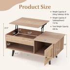 Table basse relevable naturelle/marron avec compartiment caché et meuble de rangement — 1 personne