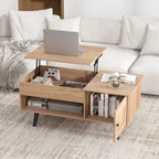 Table basse relevable naturelle/marron avec compartiment caché et meuble de rangement — 1 personne