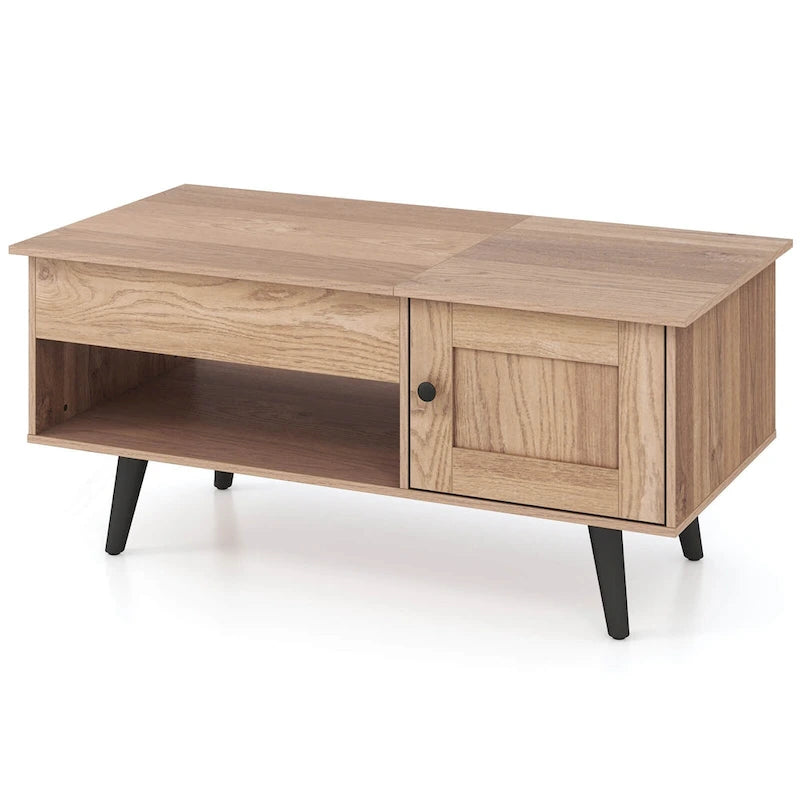 Table basse relevable naturelle/marron avec compartiment caché et meuble de rangement — 1 personne