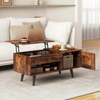 Table basse relevable naturelle/marron avec compartiment caché et meuble de rangement — 1 personne