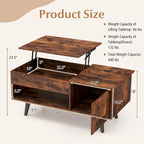Table basse relevable naturelle/marron avec compartiment caché et meuble de rangement — 1 personne