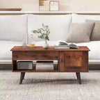 Table basse relevable naturelle/marron avec compartiment caché et meuble de rangement — 1 personne