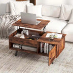 Table basse relevable naturelle/marron avec compartiment caché et meuble de rangement — 1 personne