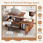 Table basse relevable naturelle/marron avec compartiment caché et meuble de rangement — 1 personne