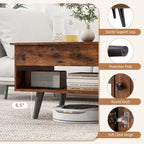 Table basse relevable naturelle/marron avec compartiment caché et meuble de rangement — 1 personne