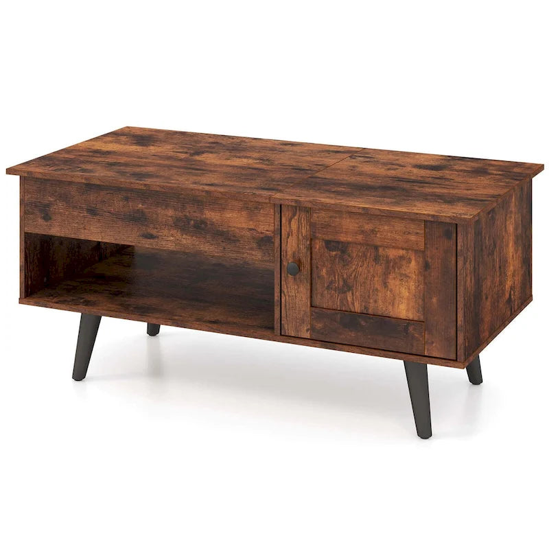 Table basse relevable naturelle/marron avec compartiment caché et meuble de rangement — 1 personne