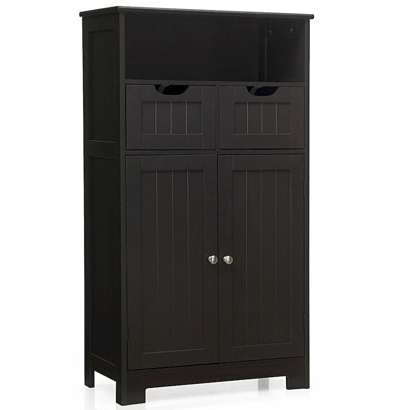 Meuble bas de rangement avec tiroirs et porte, espresso / noir / gris — 3 compartiments