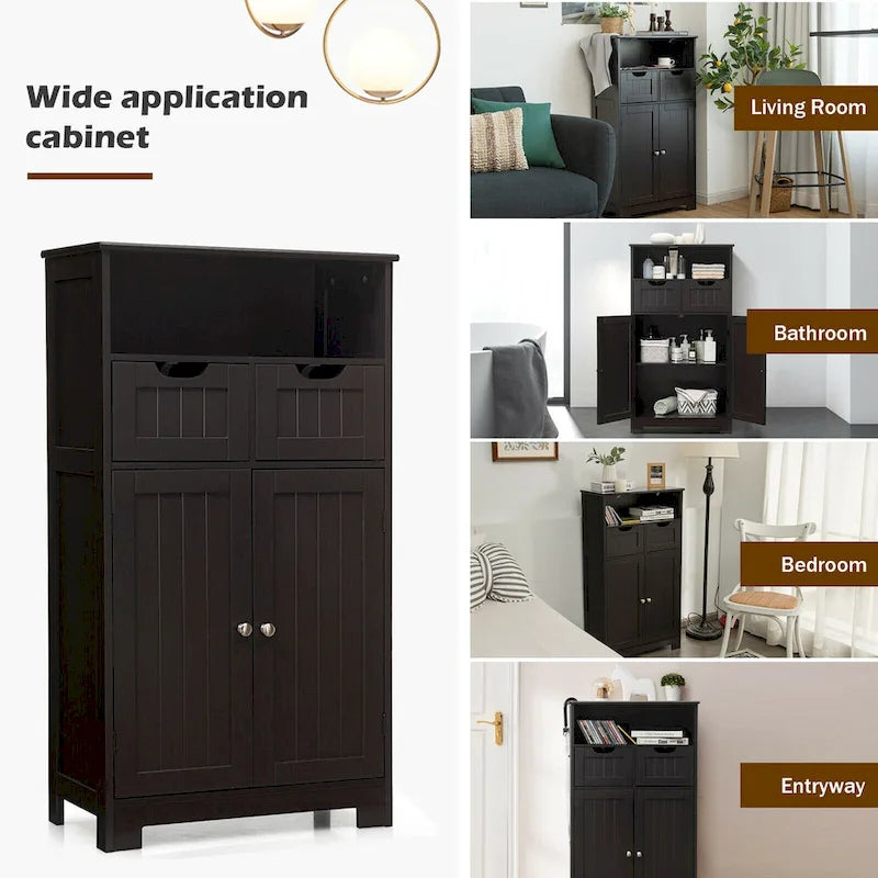 Meuble bas de rangement avec tiroirs et porte, espresso / noir / gris — 3 compartiments