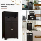 Meuble bas de rangement avec tiroirs et porte, espresso / noir / gris — 3 compartiments