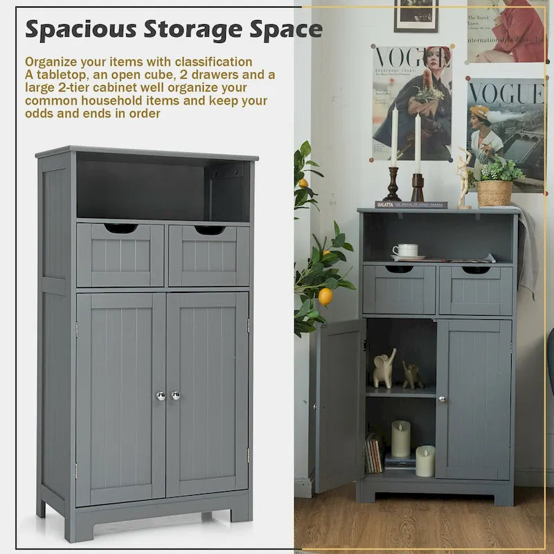 Meuble bas de rangement avec tiroirs et porte, espresso / noir / gris — 3 compartiments