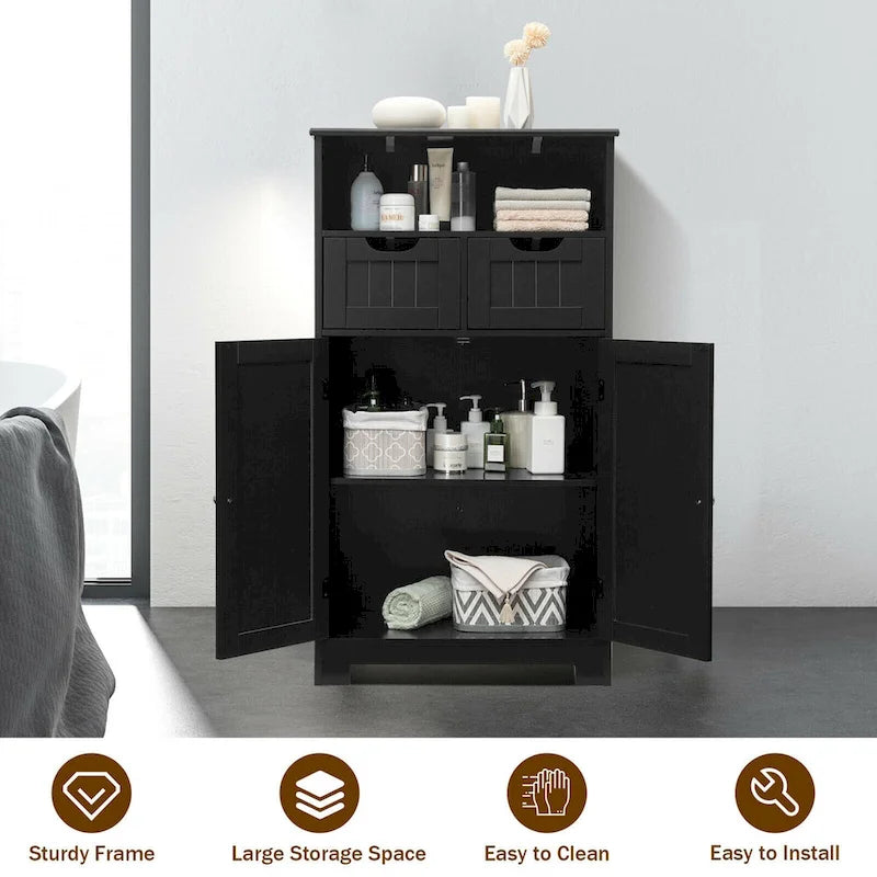 Meuble bas de rangement avec tiroirs et porte, espresso / noir / gris — 3 compartiments