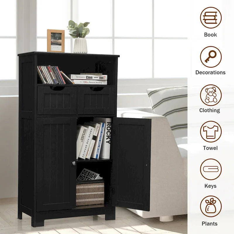 Meuble bas de rangement avec tiroirs et porte, espresso / noir / gris — 3 compartiments