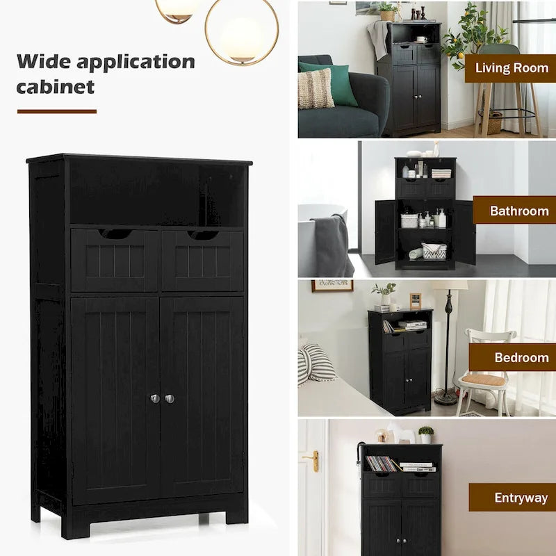 Meuble bas de rangement avec tiroirs et porte, espresso / noir / gris — 3 compartiments