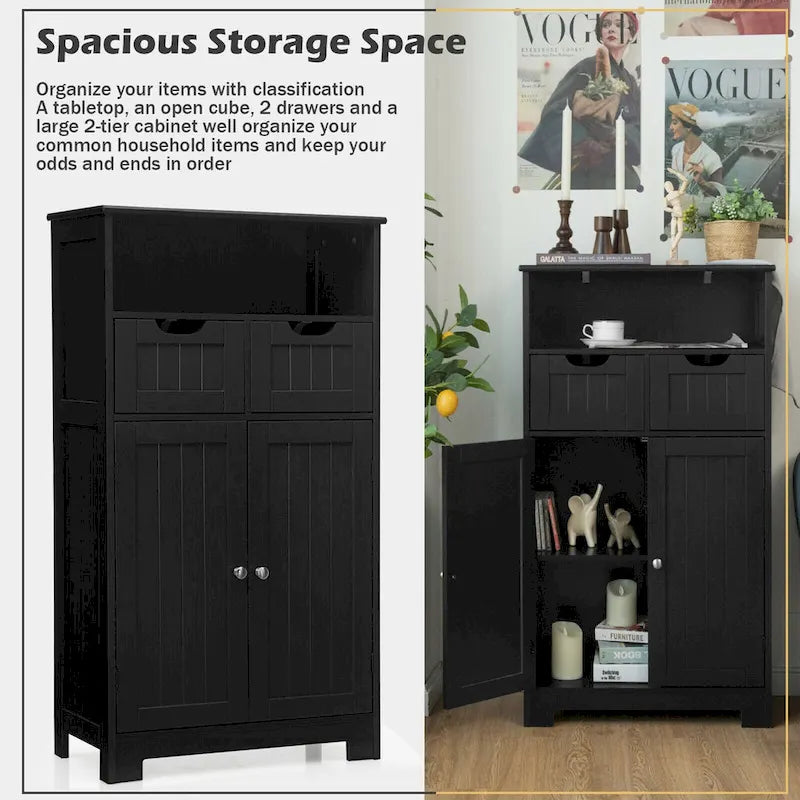 Meuble bas de rangement avec tiroirs et porte, espresso / noir / gris — 3 compartiments
