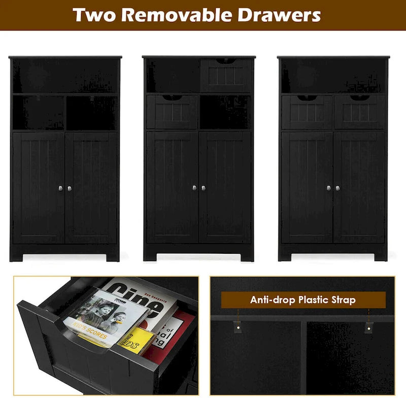 Meuble bas de rangement avec tiroirs et porte, espresso / noir / gris — 3 compartiments