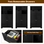 Meuble bas de rangement avec tiroirs et porte, espresso / noir / gris — 3 compartiments