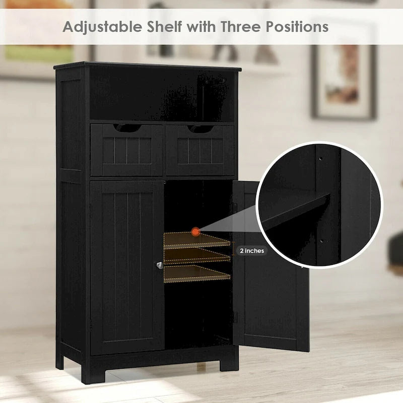 Meuble bas de rangement avec tiroirs et porte, espresso / noir / gris — 3 compartiments