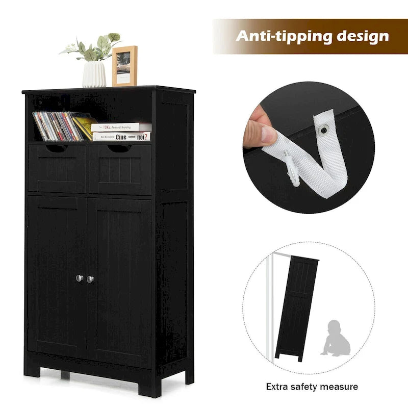 Meuble bas de rangement avec tiroirs et porte, espresso / noir / gris — 3 compartiments