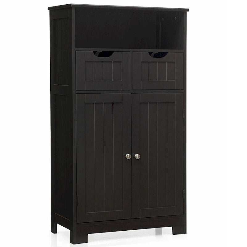 Meuble bas de rangement avec tiroirs et porte, espresso / noir / gris — 3 compartiments