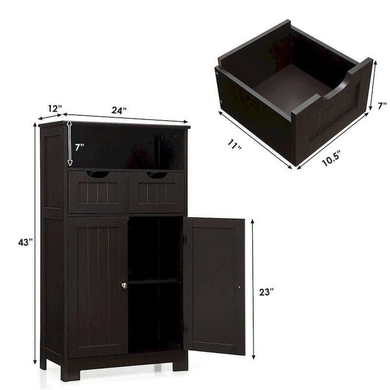 Meuble bas de rangement avec tiroirs et porte, espresso / noir / gris — 3 compartiments
