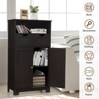 Meuble bas de rangement avec tiroirs et porte, espresso / noir / gris — 3 compartiments