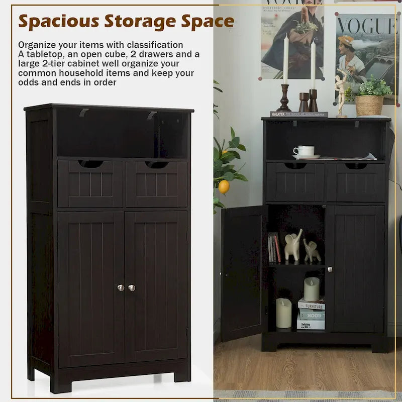 Meuble bas de rangement avec tiroirs et porte, espresso / noir / gris — 3 compartiments
