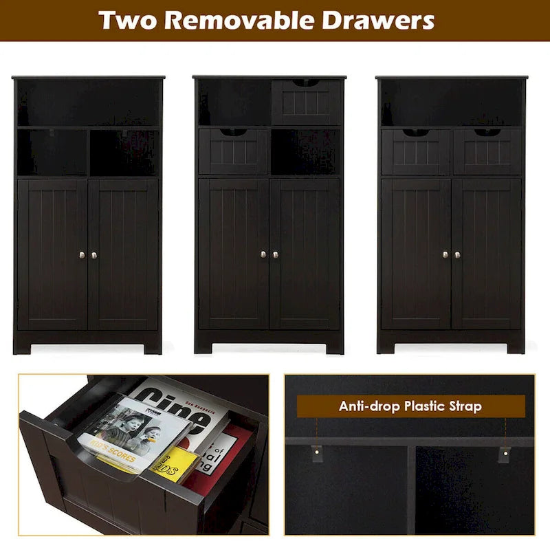Meuble bas de rangement avec tiroirs et porte, espresso / noir / gris — 3 compartiments