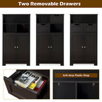 Meuble bas de rangement avec tiroirs et porte, espresso / noir / gris — 3 compartiments