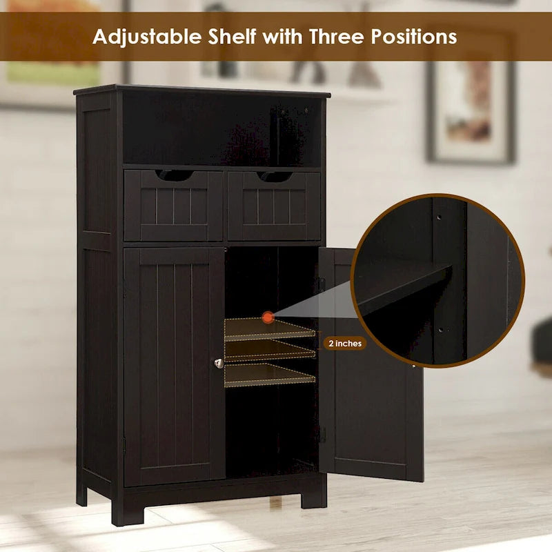 Meuble bas de rangement avec tiroirs et porte, espresso / noir / gris — 3 compartiments