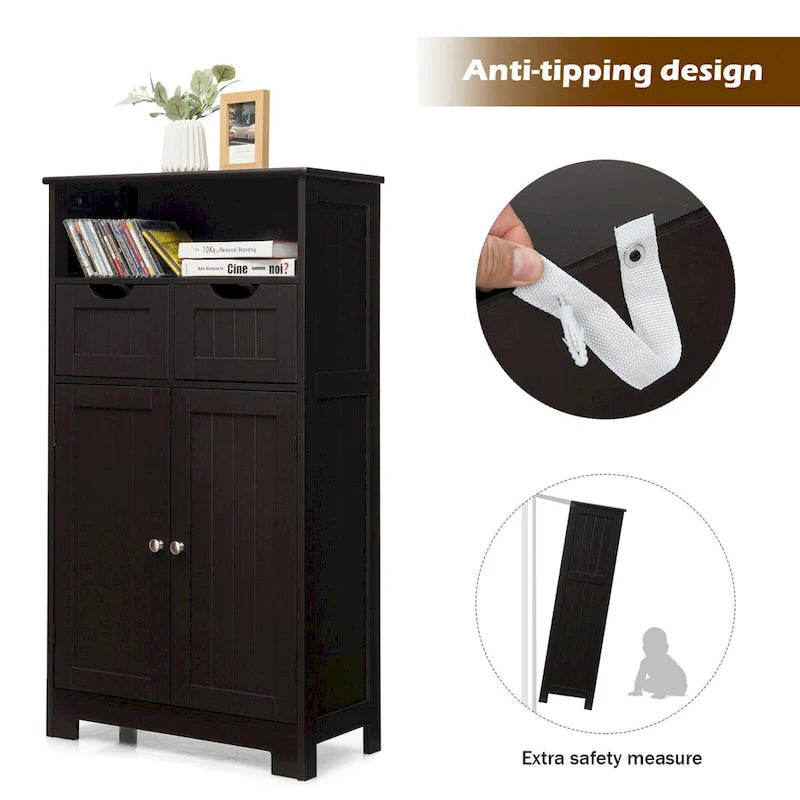 Meuble bas de rangement avec tiroirs et porte, espresso / noir / gris — 3 compartiments