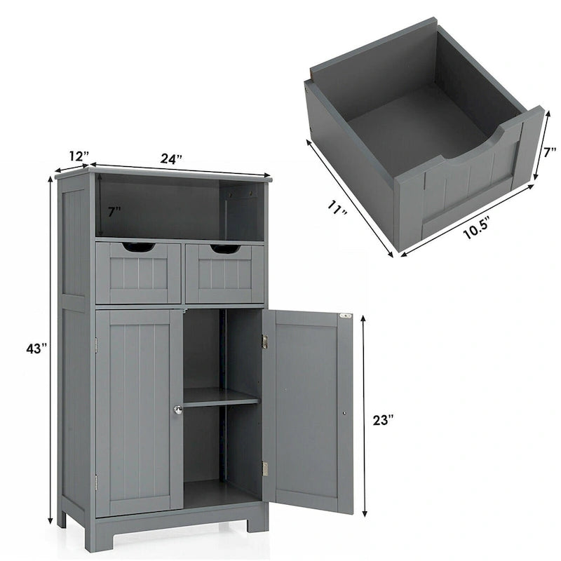 Meuble bas de rangement avec tiroirs et porte, espresso / noir / gris — 3 compartiments