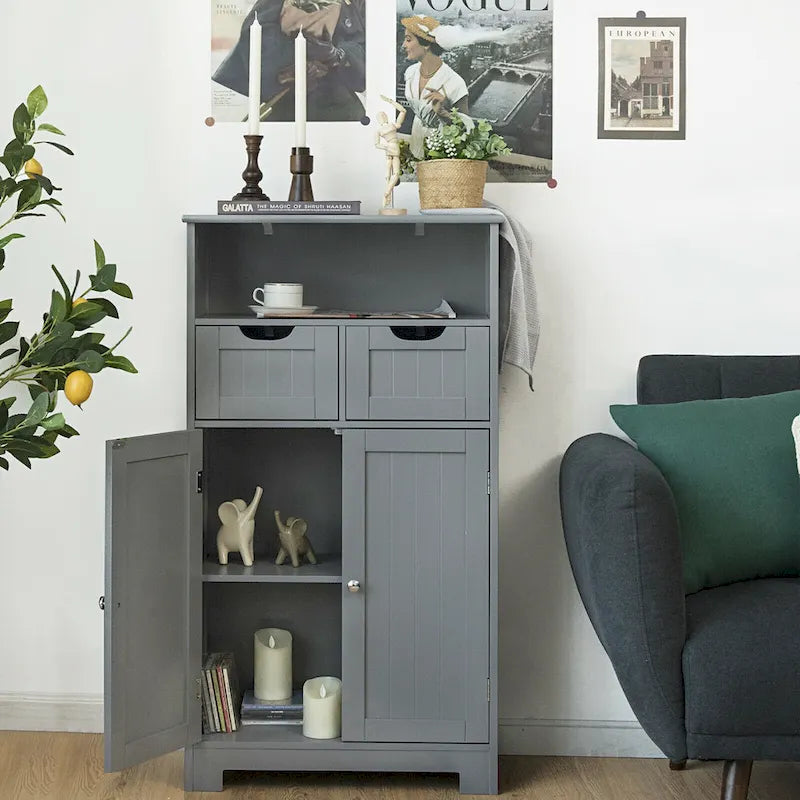 Meuble bas de rangement avec tiroirs et porte, espresso / noir / gris — 3 compartiments