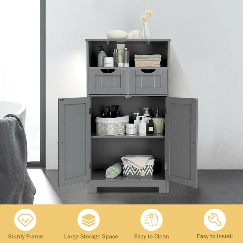 Meuble bas de rangement avec tiroirs et porte, espresso / noir / gris — 3 compartiments