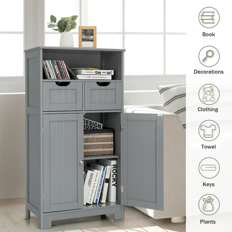 Meuble bas de rangement avec tiroirs et porte, espresso / noir / gris — 3 compartiments