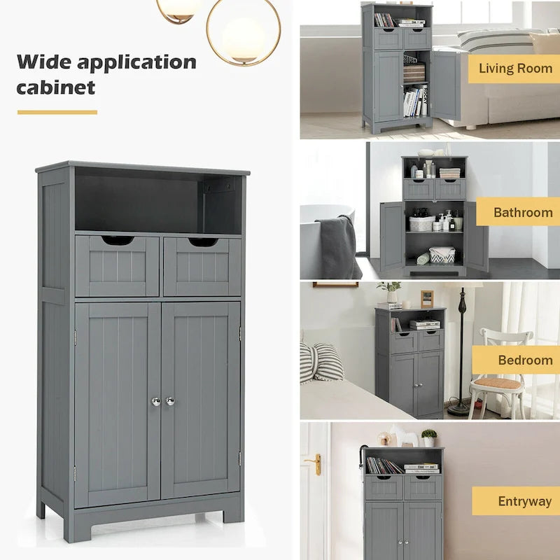 Meuble bas de rangement avec tiroirs et porte, espresso / noir / gris — 3 compartiments