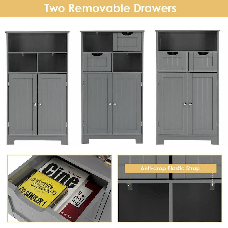 Meuble bas de rangement avec tiroirs et porte, espresso / noir / gris — 3 compartiments