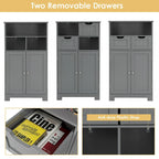 Meuble bas de rangement avec tiroirs et porte, espresso / noir / gris — 3 compartiments