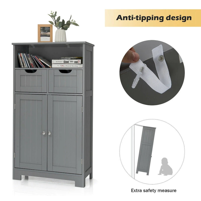 Meuble bas de rangement avec tiroirs et porte, espresso / noir / gris — 3 compartiments