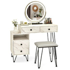 Coiffeuse et tabouret avec miroir LED et meuble latéral – Marron / Noir / Blanc – 1 personne