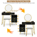 Coiffeuse et tabouret avec miroir LED et meuble latéral – Marron / Noir / Blanc – 1 personne