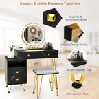 Coiffeuse et tabouret avec miroir LED et meuble latéral – Marron / Noir / Blanc – 1 personne