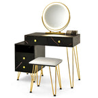 Coiffeuse et tabouret avec miroir LED et meuble latéral – Marron / Noir / Blanc – 1 personne