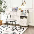 Coiffeuse et tabouret avec miroir LED et meuble latéral – Marron / Noir / Blanc – 1 personne