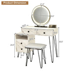 Coiffeuse et tabouret avec miroir LED et meuble latéral – Marron / Noir / Blanc – 1 personne