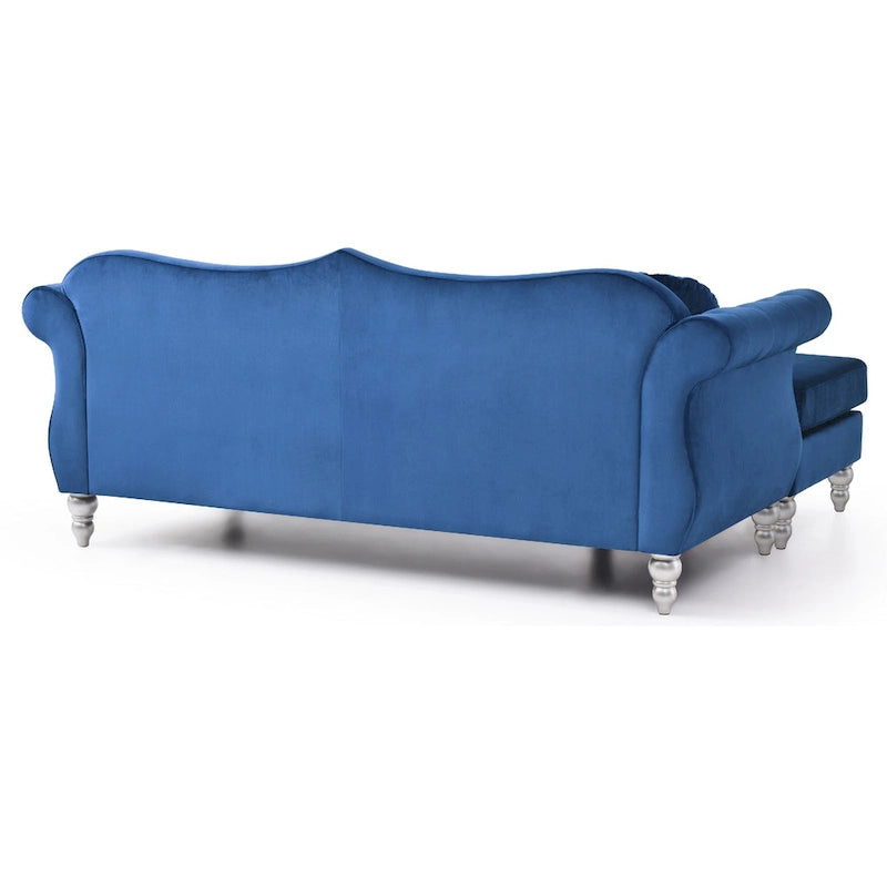 Canapé d'angle Chesterfield en velours bleu avec coussins, 3 places